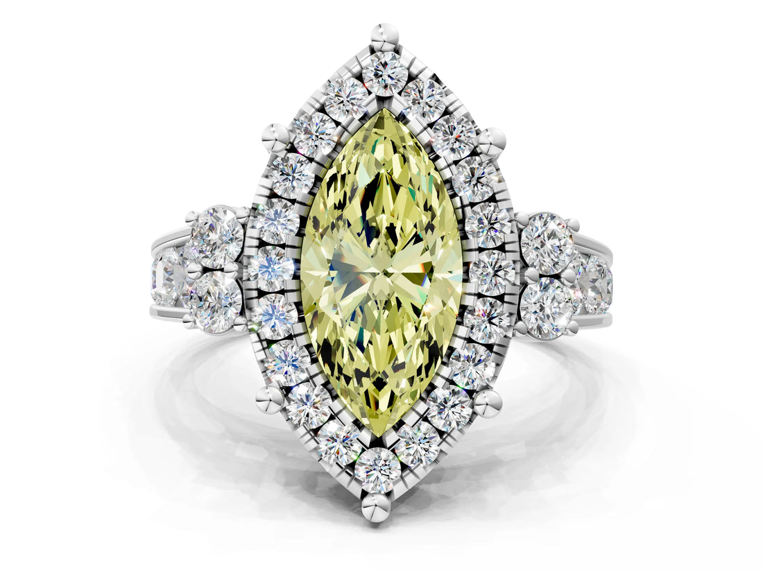 White gold Fancy Yellow Marquise  Halo Diamond Engagement Ring with Split Shank and Four-Prong Setting_34
