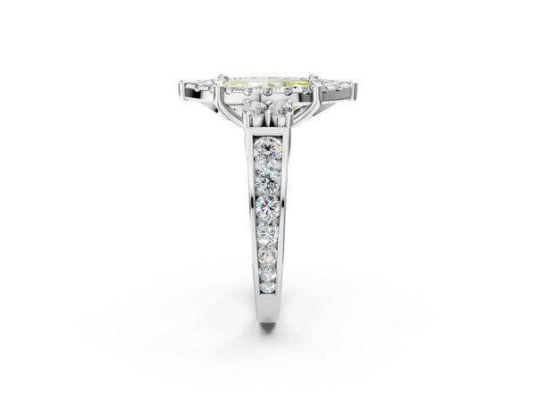 Platinum Fancy Yellow Marquise  Halo Diamond Engagement Ring with Split Shank and Four-Prong Setting