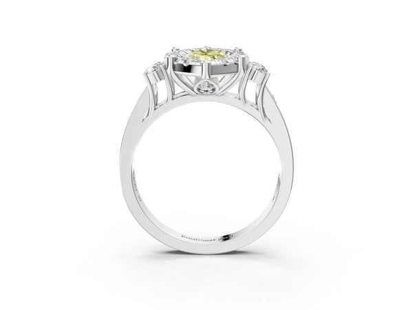 Platinum Fancy Yellow Marquise  Halo Diamond Engagement Ring with Split Shank and Four-Prong Setting