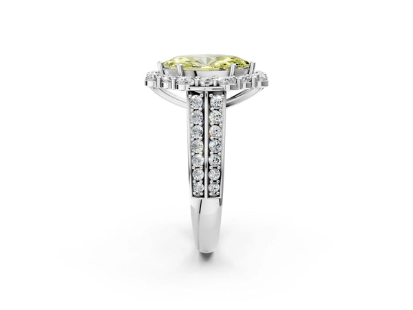 Platinum Fancy Yellow Marquise  Halo Diamond Engagement Ring with Split Shank and Prong Setting