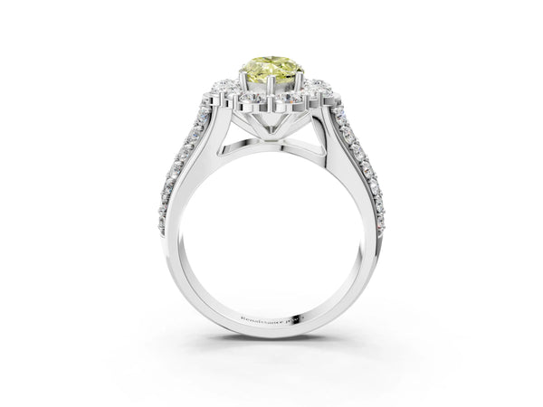 Platinum Fancy Yellow Marquise  Halo Diamond Engagement Ring with Split Shank and Prong Setting