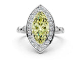 White gold Fancy Yellow Marquise  Halo Diamond Engagement Ring with Twisted Band and Four-Prong Setting 2