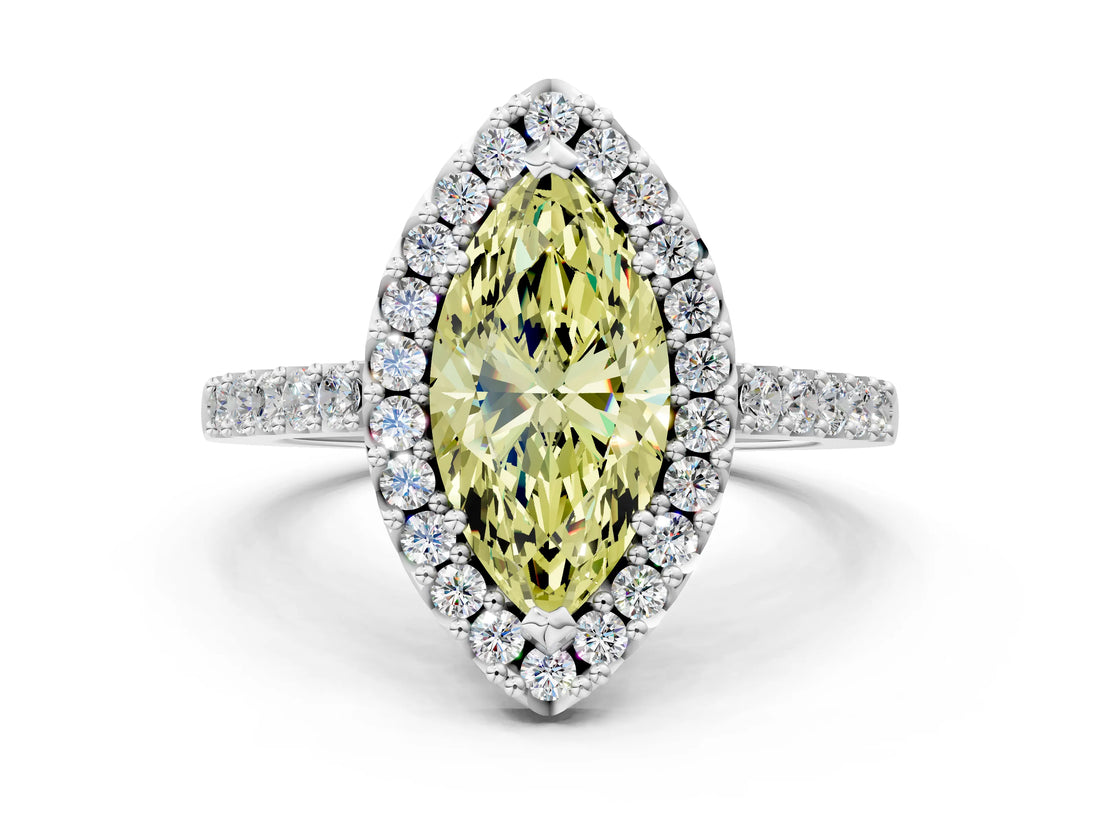 White gold Fancy Yellow Marquise  Halo Diamond Pavé Solitaire Ring_27