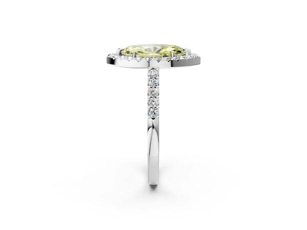 White gold Fancy Yellow Marquise  Halo Diamond Pavé Solitaire Ring