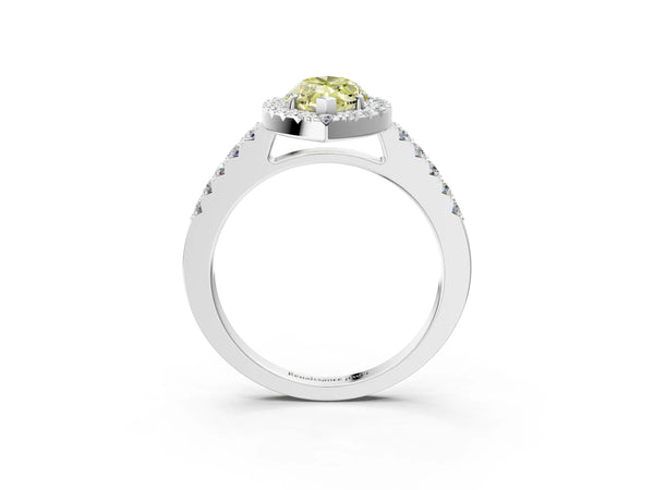 White gold Fancy Yellow Marquise  Halo Diamond Pavé Solitaire Ring