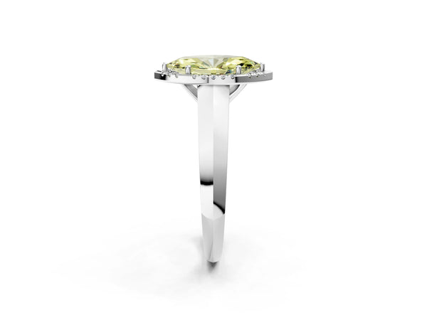 Platinum Fancy Yellow Marquise  Halo Diamond Ring with Cathedral Band and Four-Prong Setting