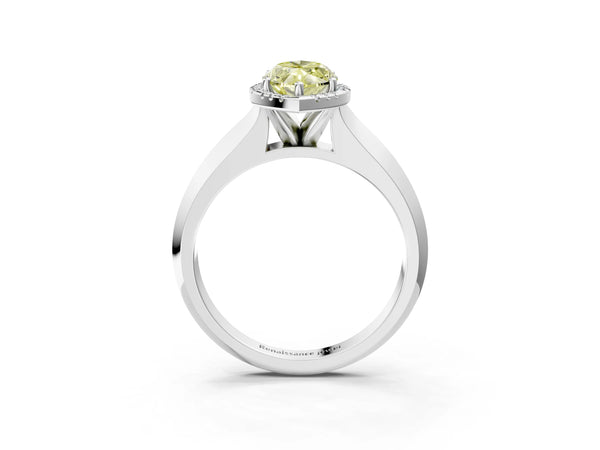 Platinum Fancy Yellow Marquise  Halo Diamond Ring with Cathedral Band and Four-Prong Setting