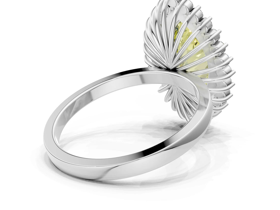 White gold Fancy Yellow Marquise  Halo Diamond Ring with Milgrain Edge and Round Prong Setting_95