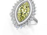 White gold Fancy Yellow Marquise  Halo Diamond Ring with Milgrain Edge and Round Prong Setting_96