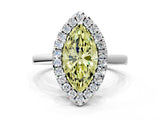 White gold Fancy Yellow Marquise  Halo Diamond Solitaire with Pavé Band and Four-Prong Setting_29