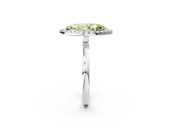 White gold Fancy Yellow Marquise  Halo Diamond Solitaire with Pavé Band and Four-Prong Setting