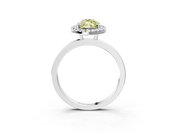White gold Fancy Yellow Marquise  Halo Diamond Solitaire with Pavé Band and Four-Prong Setting