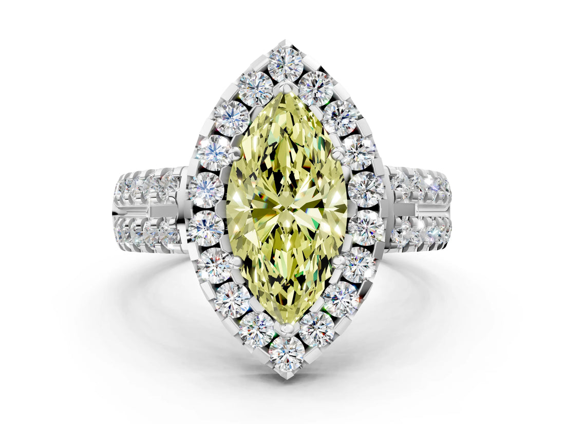 White gold Fancy Yellow Marquise  Halo Diamond Split Shank Engagement Ring with Prong Setting_25