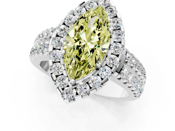 Platinum Fancy Yellow Marquise  Halo Diamond Split Shank Engagement Ring with Prong Setting