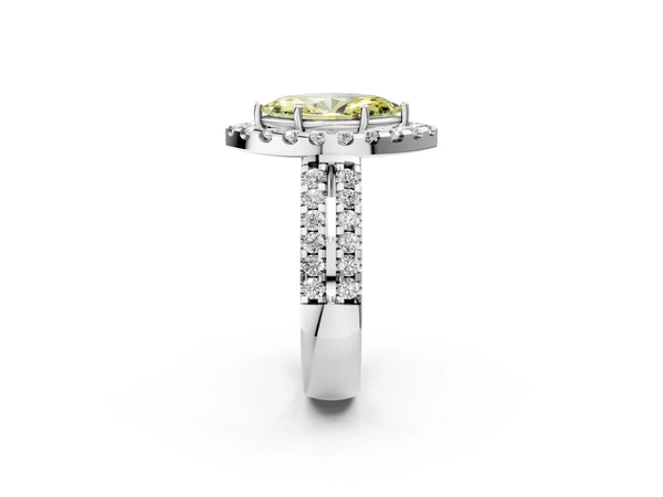 Platinum Fancy Yellow Marquise  Halo Diamond Split Shank Engagement Ring with Prong Setting