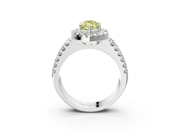 Platinum Fancy Yellow Marquise  Halo Diamond Split Shank Engagement Ring with Prong Setting