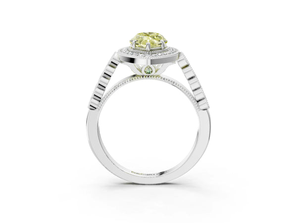 Platinum Fancy Yellow Marquise  Halo Milgrain Solitaire with Bezel Set Side Stones and Pave Band