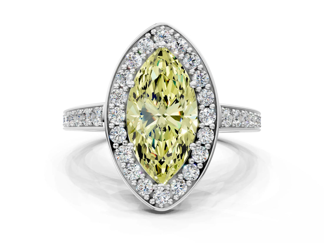 White gold Fancy Yellow Marquise  Halo Pavé Diamond Engagement Ring with Bezel Setting_12