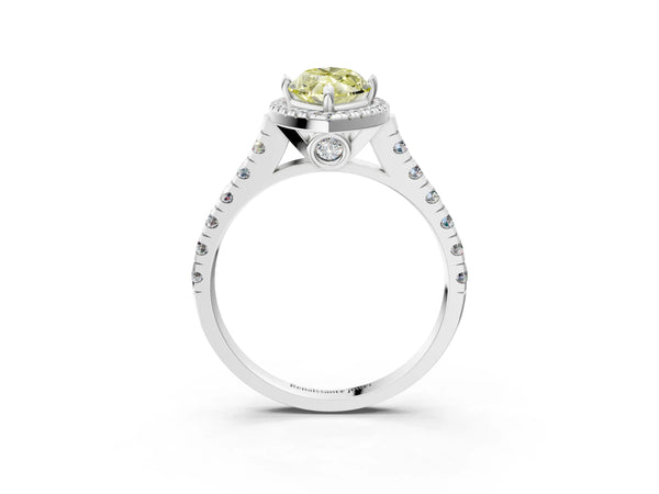 Platinum Fancy Yellow Marquise  Halo Pavé Diamond Engagement Ring with Four-Prong Setting