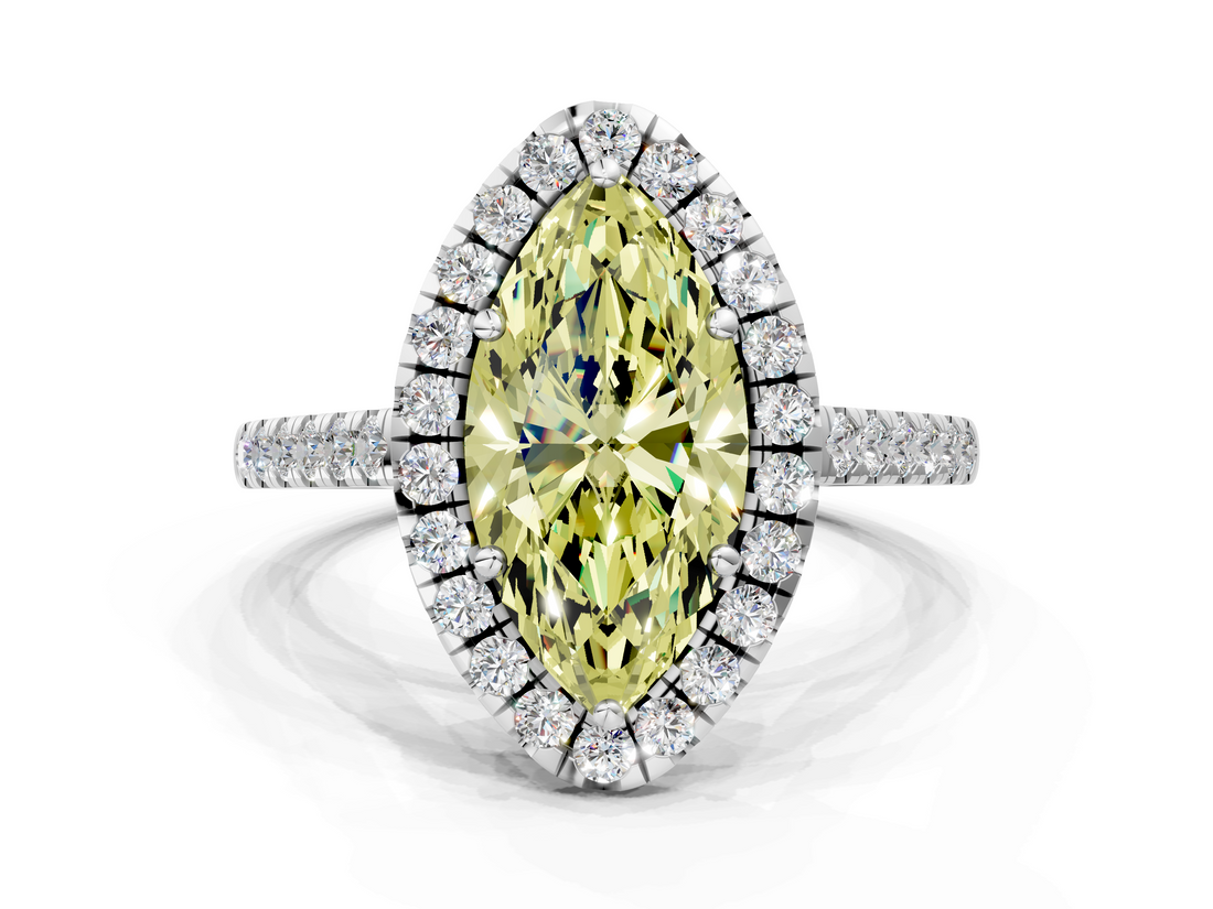White gold Fancy Yellow Marquise  Halo Pavé Diamond Engagement Ring with Four-Prong Setting_3