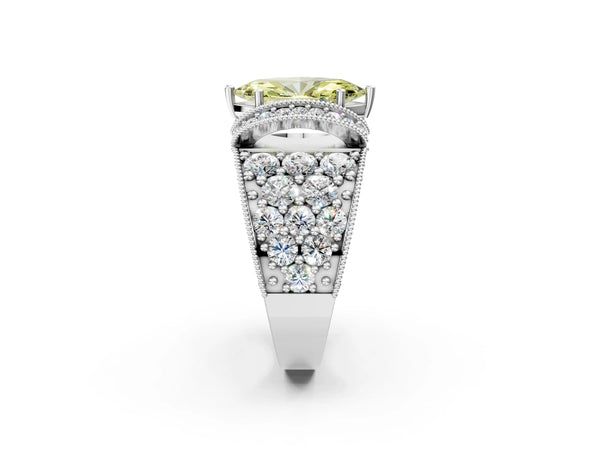 White gold Fancy Yellow Marquise  Halo Pave Diamond Engagement Ring with Milgrain Detailing