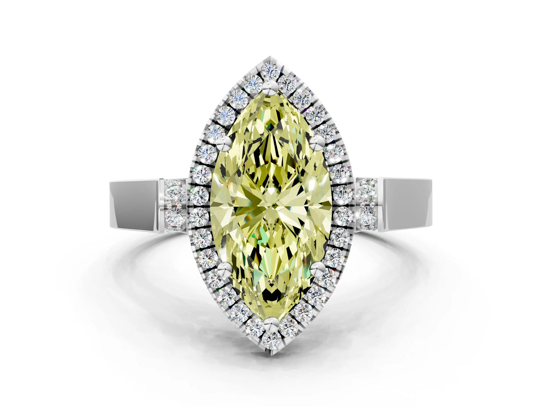White gold Fancy Yellow Marquise  Halo Pave Split Shank Prong Setting Ring_26