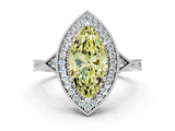 White gold Fancy Yellow Marquise  Halo Round Diamond Milgrain Pave Engagement Ring_3