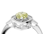 White gold Fancy Yellow Marquise  Halo Round Diamond Milgrain Pave Engagement Ring_7