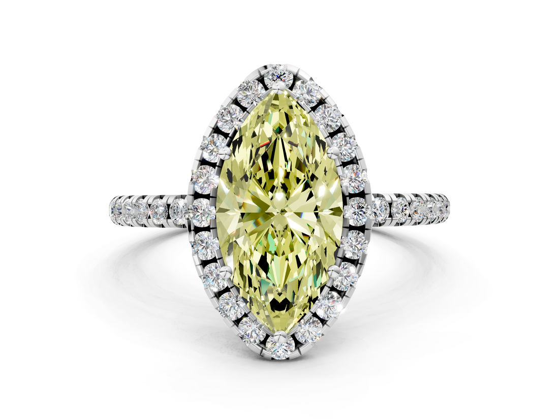 White gold Fancy Yellow Marquise  Halo Round Diamond Pavé Band Four-Prong Ring_3