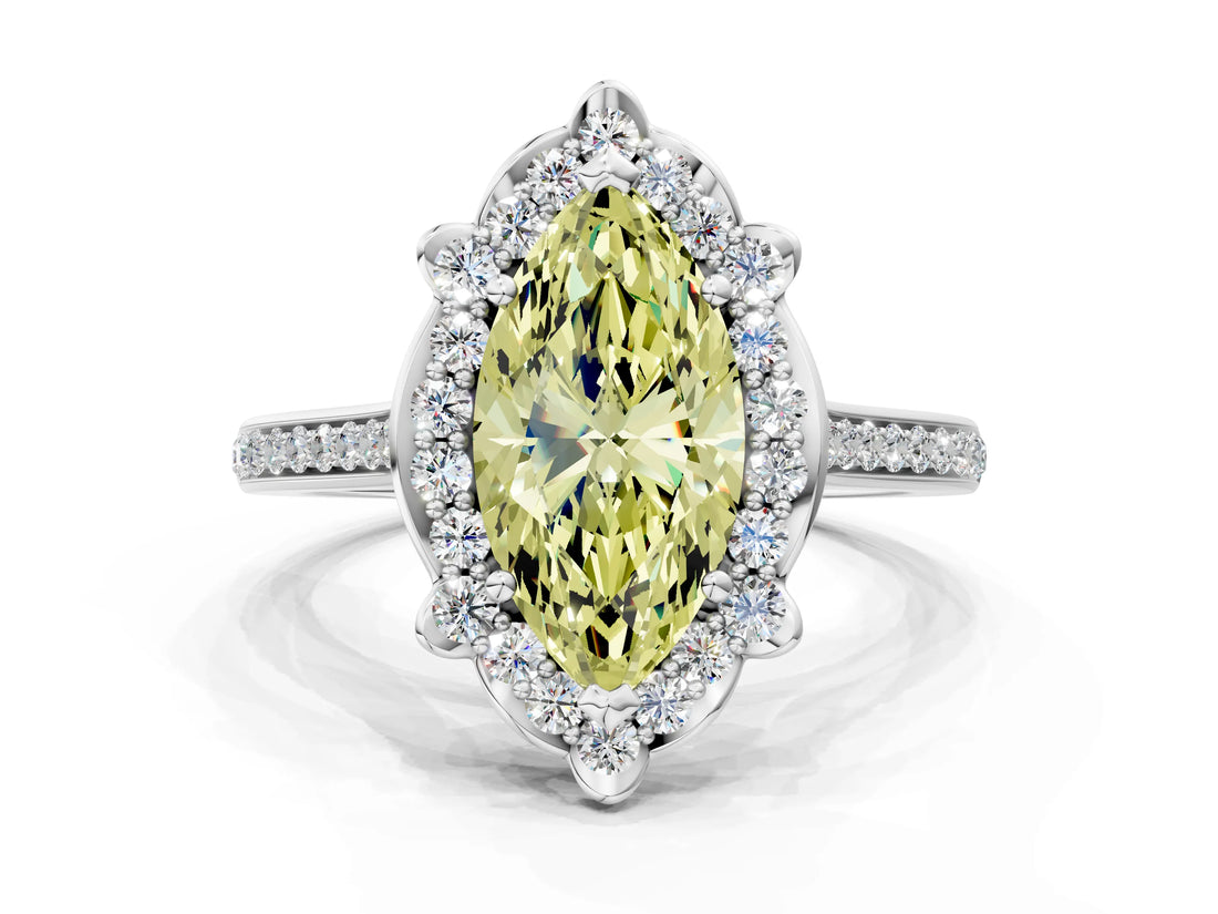 White gold Fancy Yellow Marquise  Halo Round Diamond Pave Band with Four-Prong Setting_51