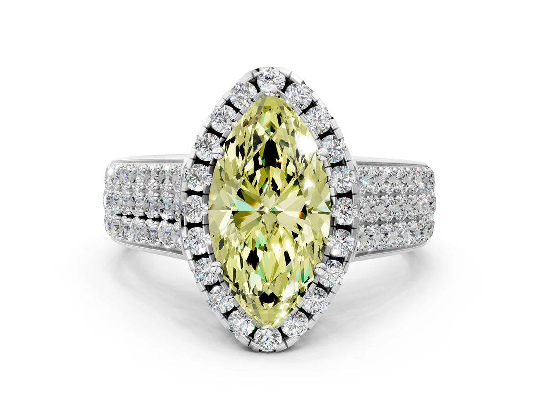 White gold Fancy Yellow Marquise  Halo Round Diamond Pave Band with Prong Setting_24