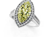 White gold Fancy Yellow Marquise  Halo Solitaire Diamond Ring with Pave Band and Bezel Setting_30