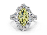 White gold Fancy Yellow Marquise  Halo Split Shank Diamond Engagement Ring with Pave Band and Four-Prong Setting