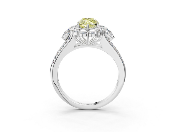 Platinum Fancy Yellow Marquise  Halo Split Shank Diamond Engagement Ring with Prong Setting