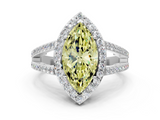 White gold Fancy Yellow Marquise  Halo Split Shank Diamond Ring with Four-Prong Setting