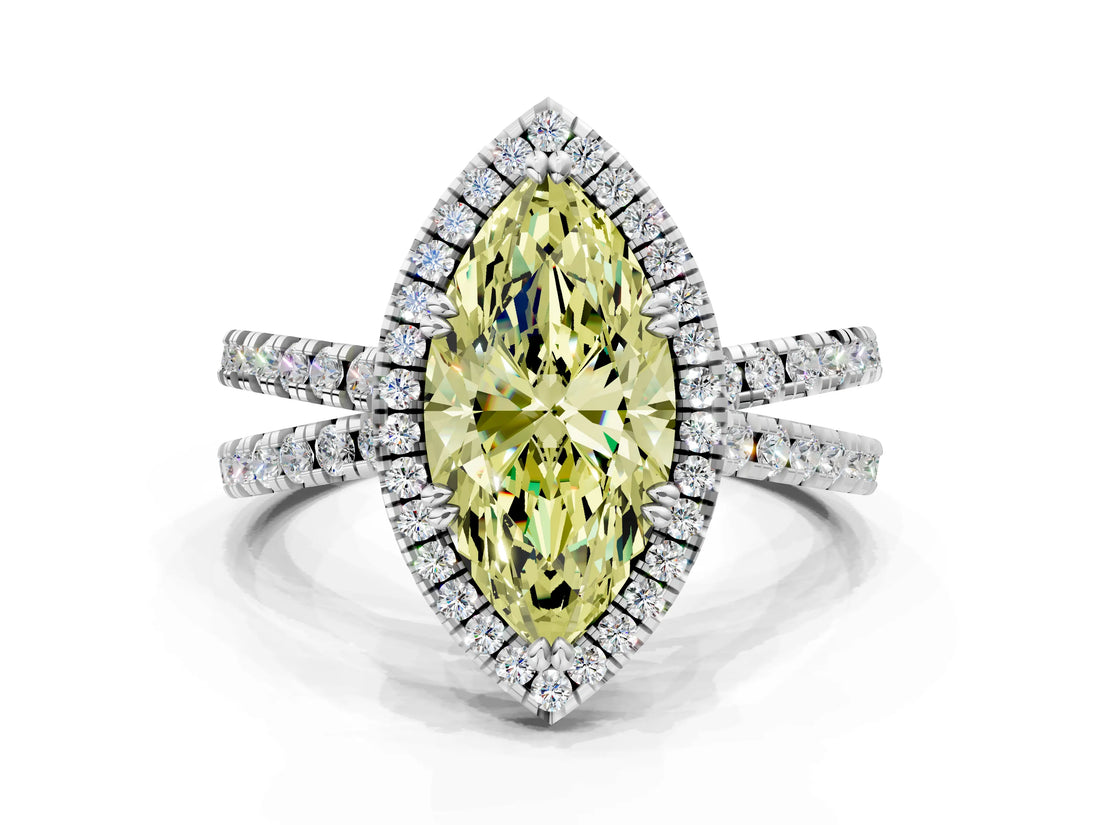 White gold Fancy Yellow Marquise  Halo Split Shank Diamond Ring with Pavé Setting_26