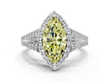 White gold Fancy Yellow Marquise  Halo Split Shank Diamond Ring with Prong Setting