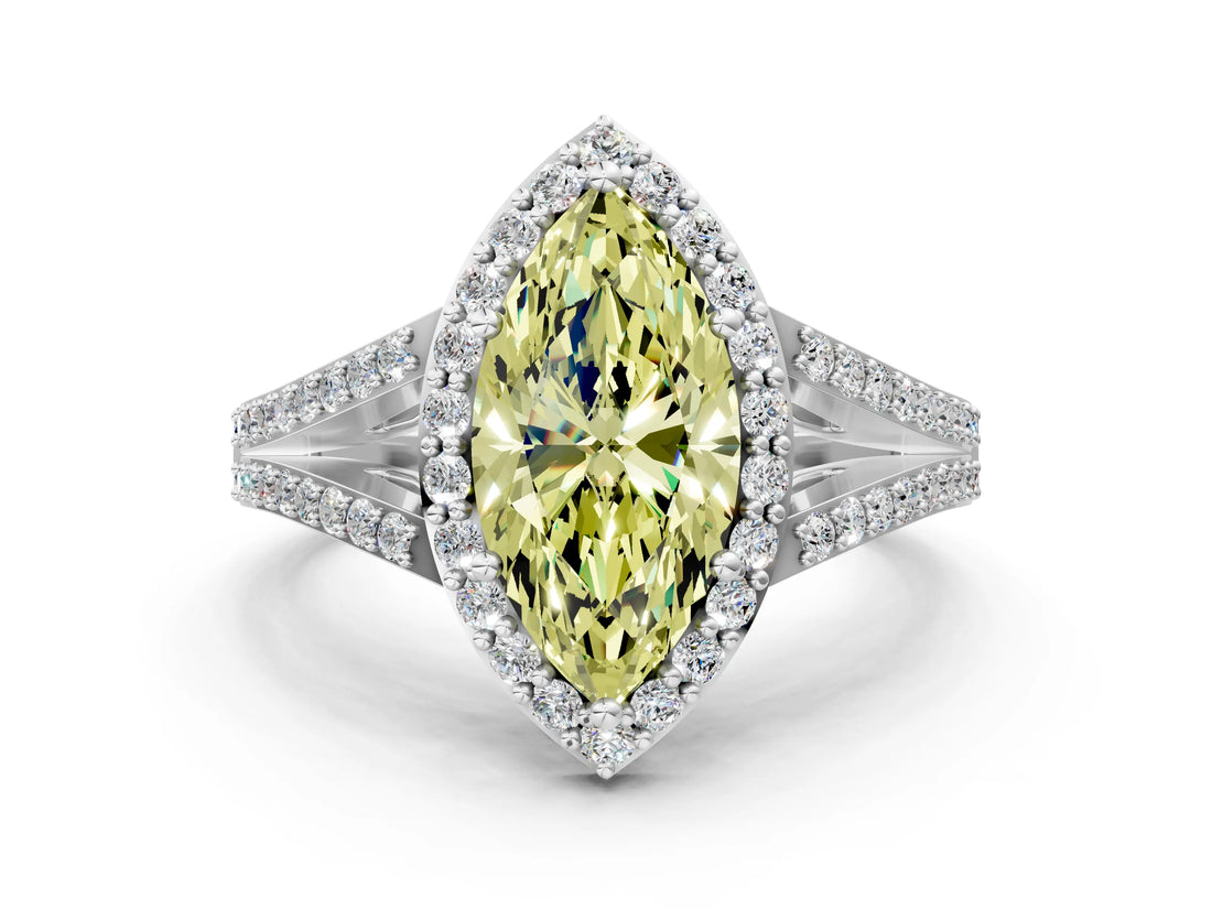 White gold Fancy Yellow Marquise  Halo Split Shank Pave Diamond Ring with Four-Prong Setting_28