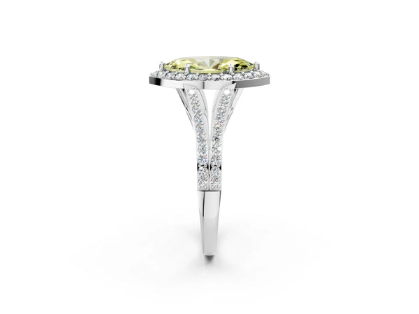 White gold Fancy Yellow Marquise  Halo Split Shank Pave Diamond Ring with Four-Prong Setting