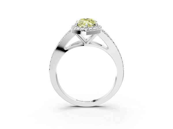 White gold Fancy Yellow Marquise  Halo Split Shank Pave Diamond Ring with Four-Prong Setting