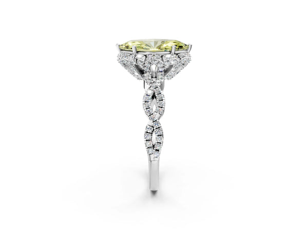 Platinum Fancy Yellow Marquise  Halo Twist Band Solitaire Ring with Six-Prong Setting