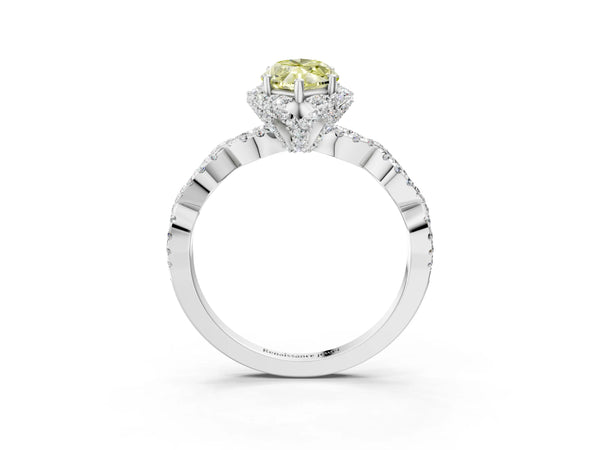 Platinum Fancy Yellow Marquise  Halo Twist Band Solitaire Ring with Six-Prong Setting