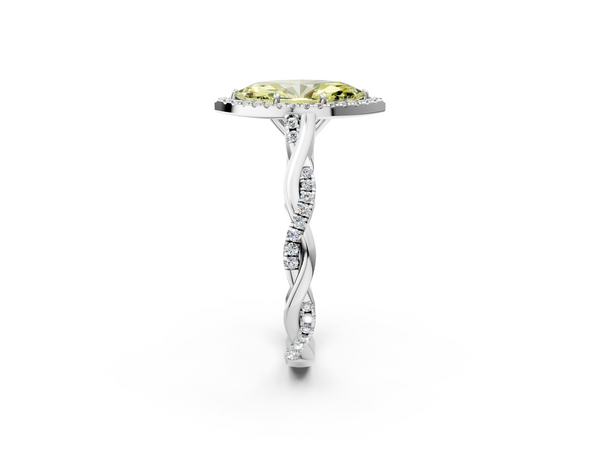 Platinum Fancy Yellow Marquise  Halo Twist Band Solitaire Ring