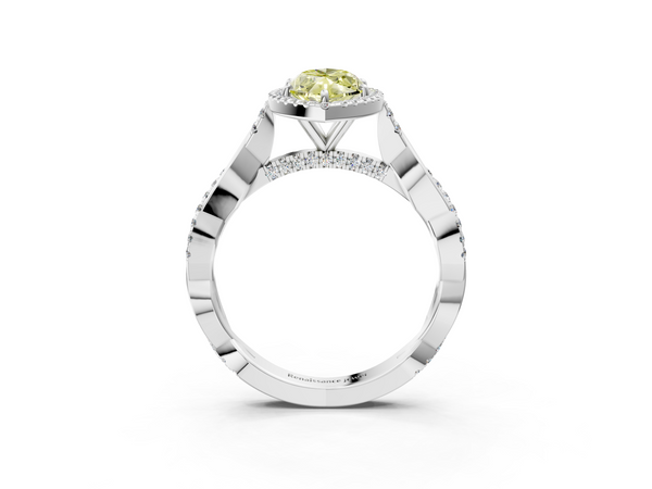 Platinum Fancy Yellow Marquise  Halo Twist Band Solitaire Ring