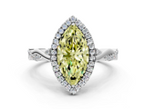 White gold Fancy Yellow Marquise  Halo Twist Band Solitaire Ring
