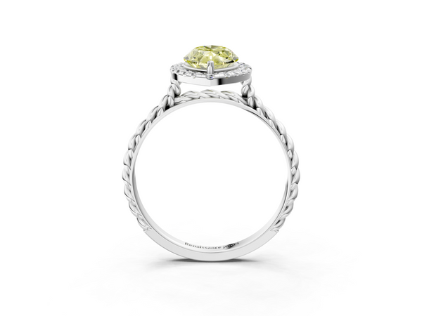 White gold Fancy Yellow Marquise  Halo Twisted Band Four-Prong Diamond Ring