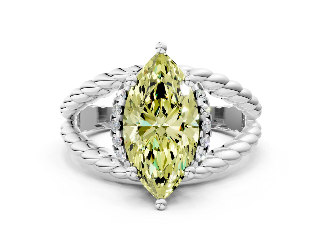 White gold Fancy Yellow Marquise  Halo Twisted Band Four-Prong Ring_62