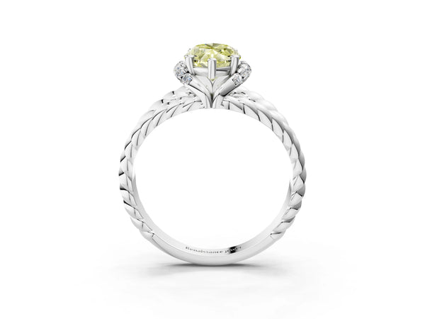 Platinum Fancy Yellow Marquise  Halo Twisted Band Four-Prong Ring