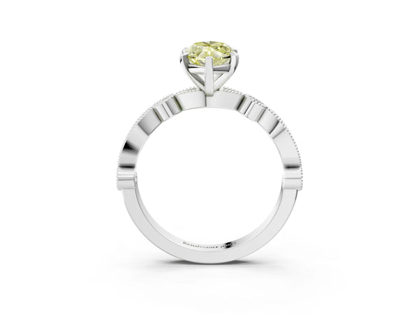 Platinum Fancy Yellow Marquise  Milgrain Bezel Diamond Engagement Ring with Solitaire Prong Setting
