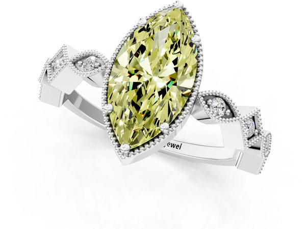 Platinum Fancy Yellow Marquise  Milgrain Marquise Diamond Twist Band Ring